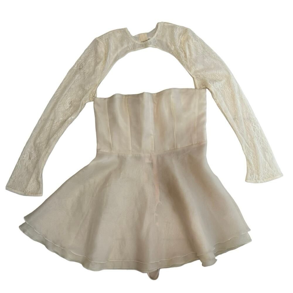 Oh Polly NWT Claudette Long Sleeve Tulle Skirt Mini Dress in Ivory Size 10 - Picture 5 of 15